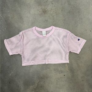 Champion Girls Crop Top Size Small Pink Mesh Athletic Tee Youth